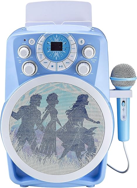 Frozen 2 Bluetooth CDG Karaoke Machine with LED Disco Party Lights, Built in Microphone for Kids, Portable Bluetooth Speaker, Avc, CDG Disks, Compatible with mobiles, tablets & TV