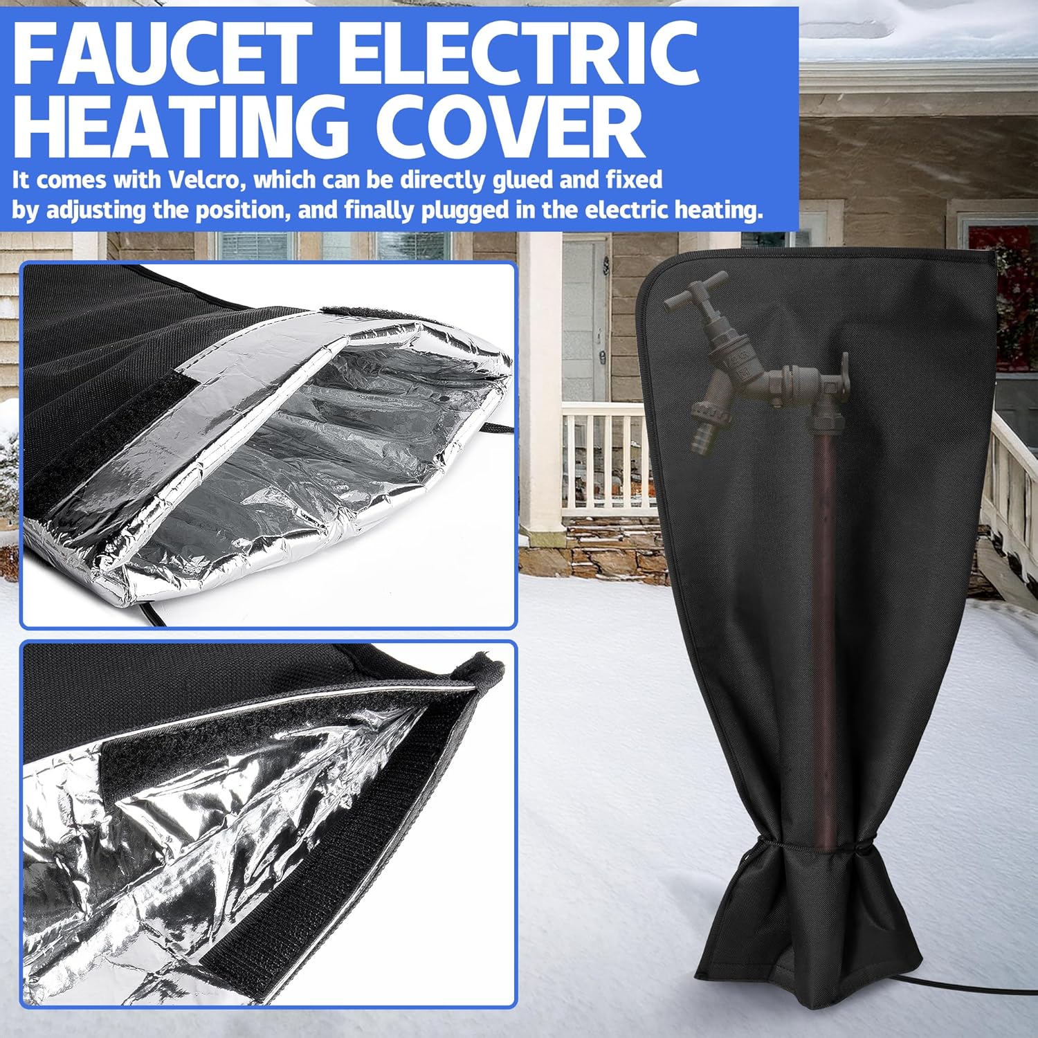 codree Heated Outdoor Faucet Covers for Winter, 25.1" x 11.8" Waterproof Insulated Spigot Cover Freeze Protection, Reusable Garden Pipe Wrap Insulation Faucet Socks for Outside Lawn Yard Water Faucets