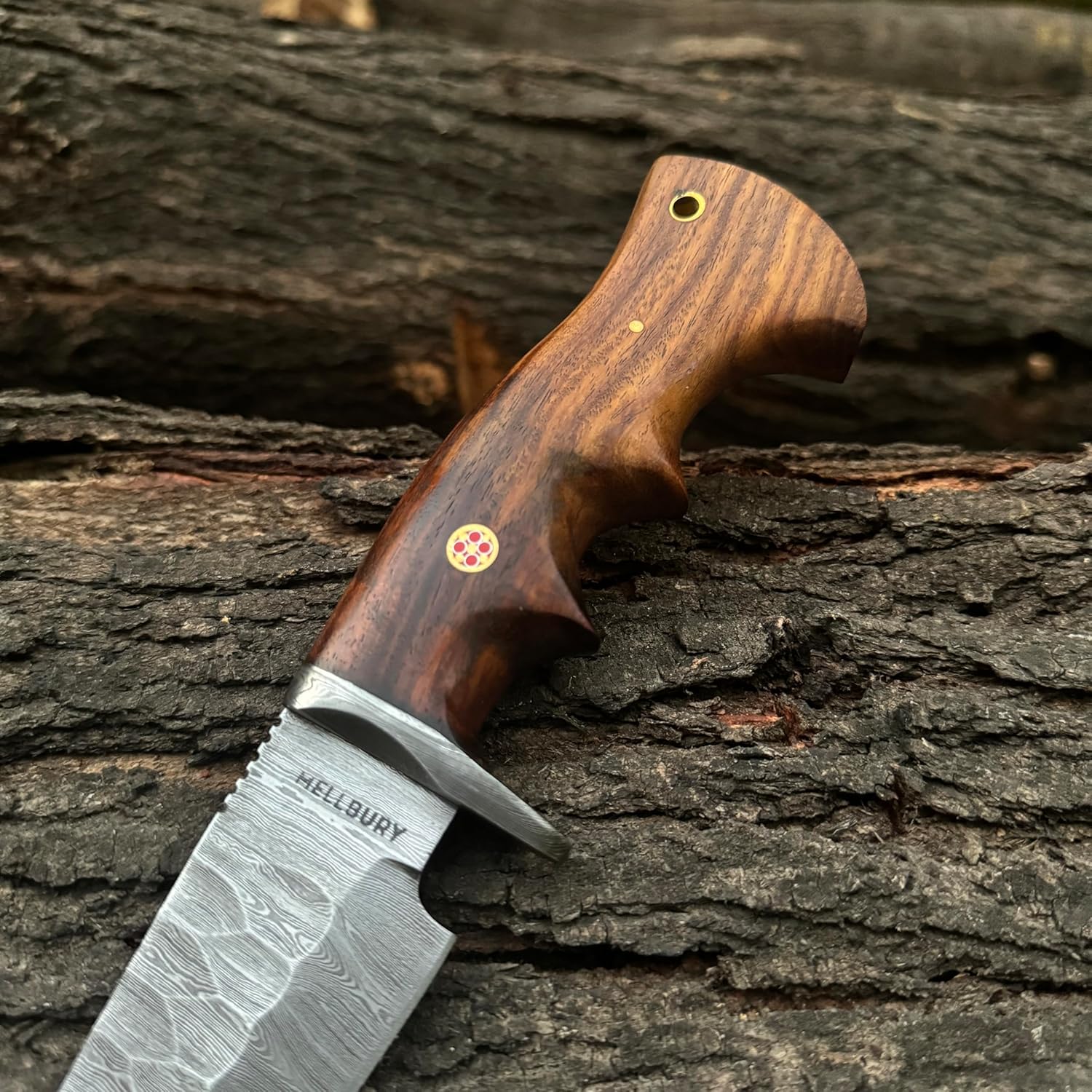 Handmade Damascus Steel Hunting Knife with Leather Sheath. 10" Fixed Blade Tactical Knife for Men - Premium Rosewood Handle with Comfortable Grip best for Hunting and Camping. (Rose Wood)
