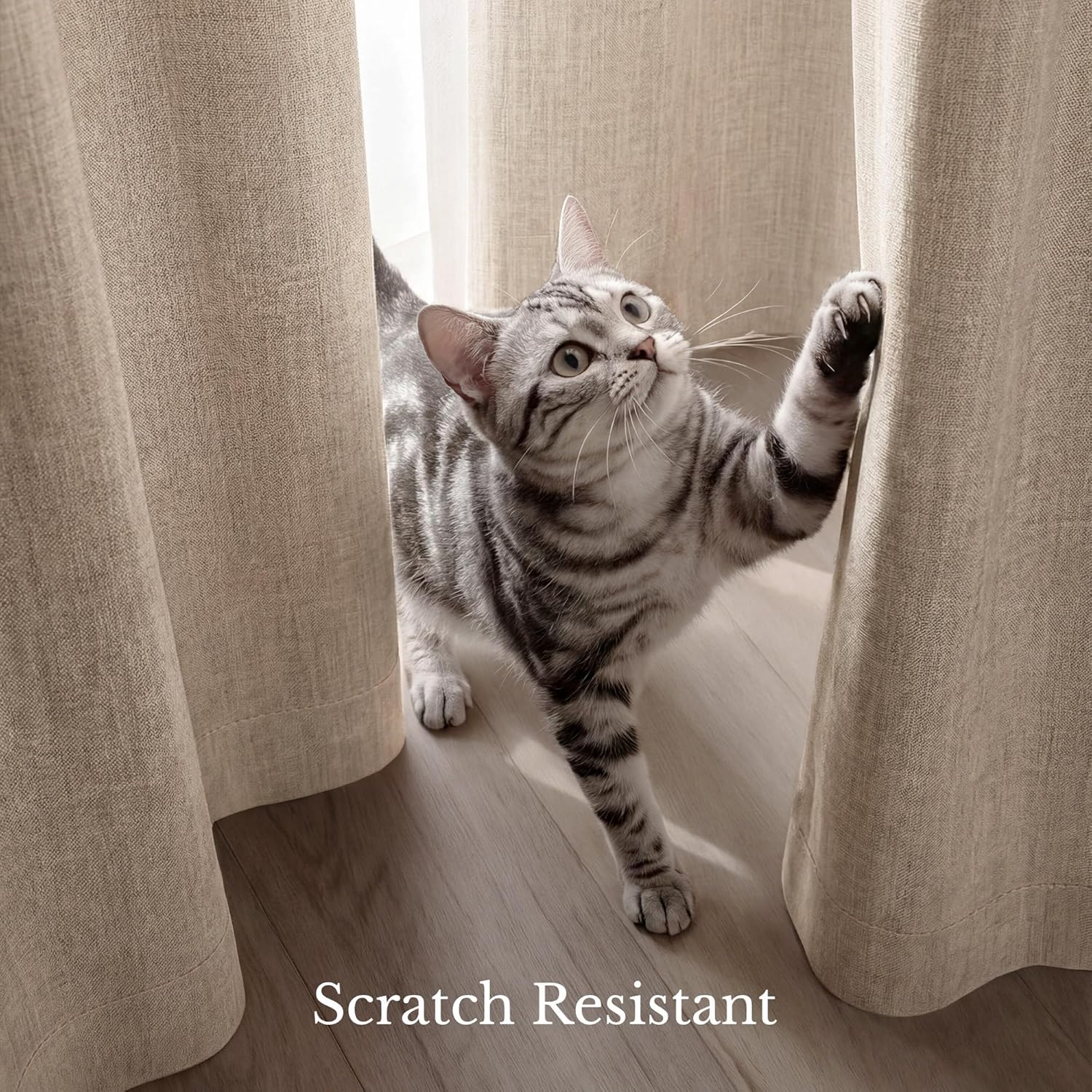 NICETOWN Scratch-Proof 100% Blackout Bedroom Curtains, High-Density Linen Blend Window Treatments Rod Pocket & Back Tab Thermal Drapes for Living Room, Sand, W52 x L84, 2 Panels