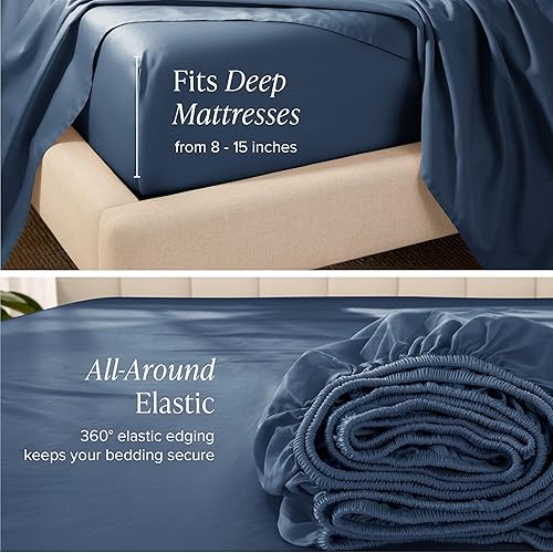 Miniatura 28 de Bare Home 100% Organic Cotton Sateen Fitted Sheet - Smooth Sateen Weave - Breathable & Cooling - Hotel Luxury - Durable Fitted Sheet - Deep Pocket