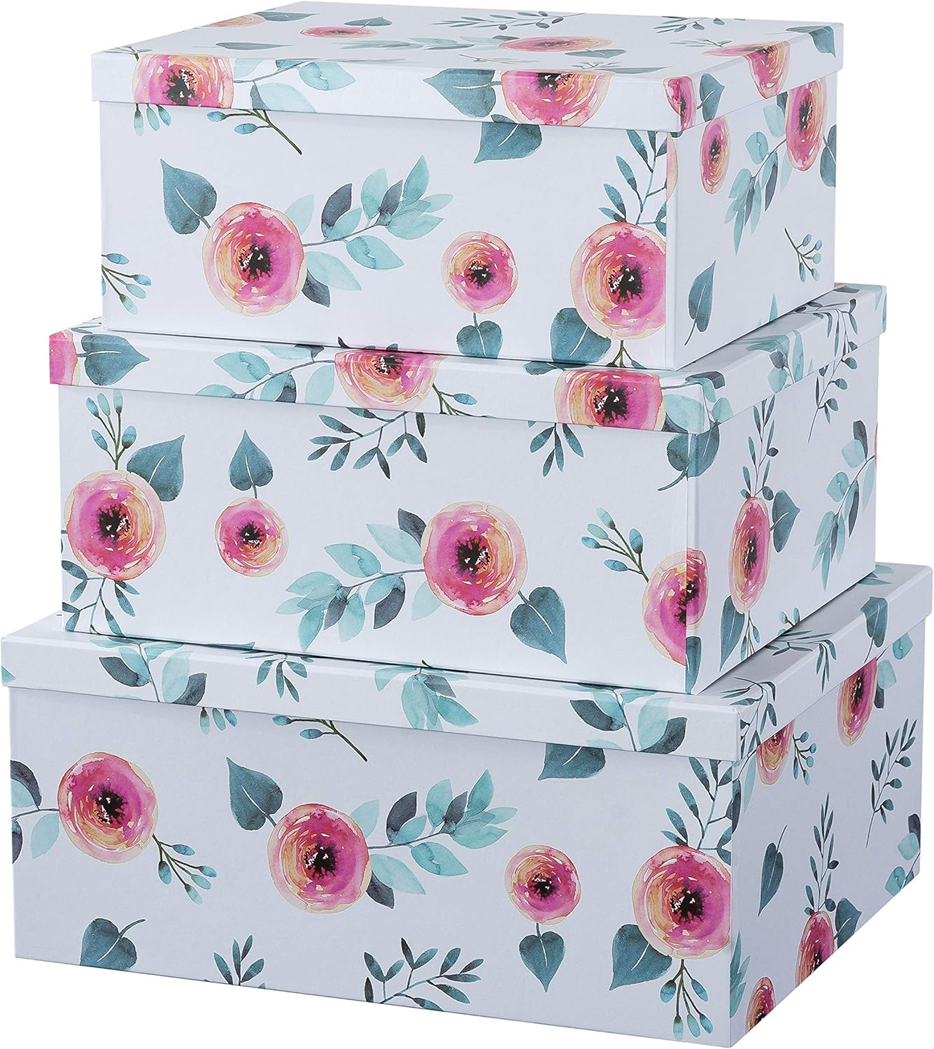 Soul & Lane Decorative Storage Cardboard Boxes with Lids | Peach Blossoms - Set of 3 | Floral Paperboard Nesting Boxes : Home & Kitchen