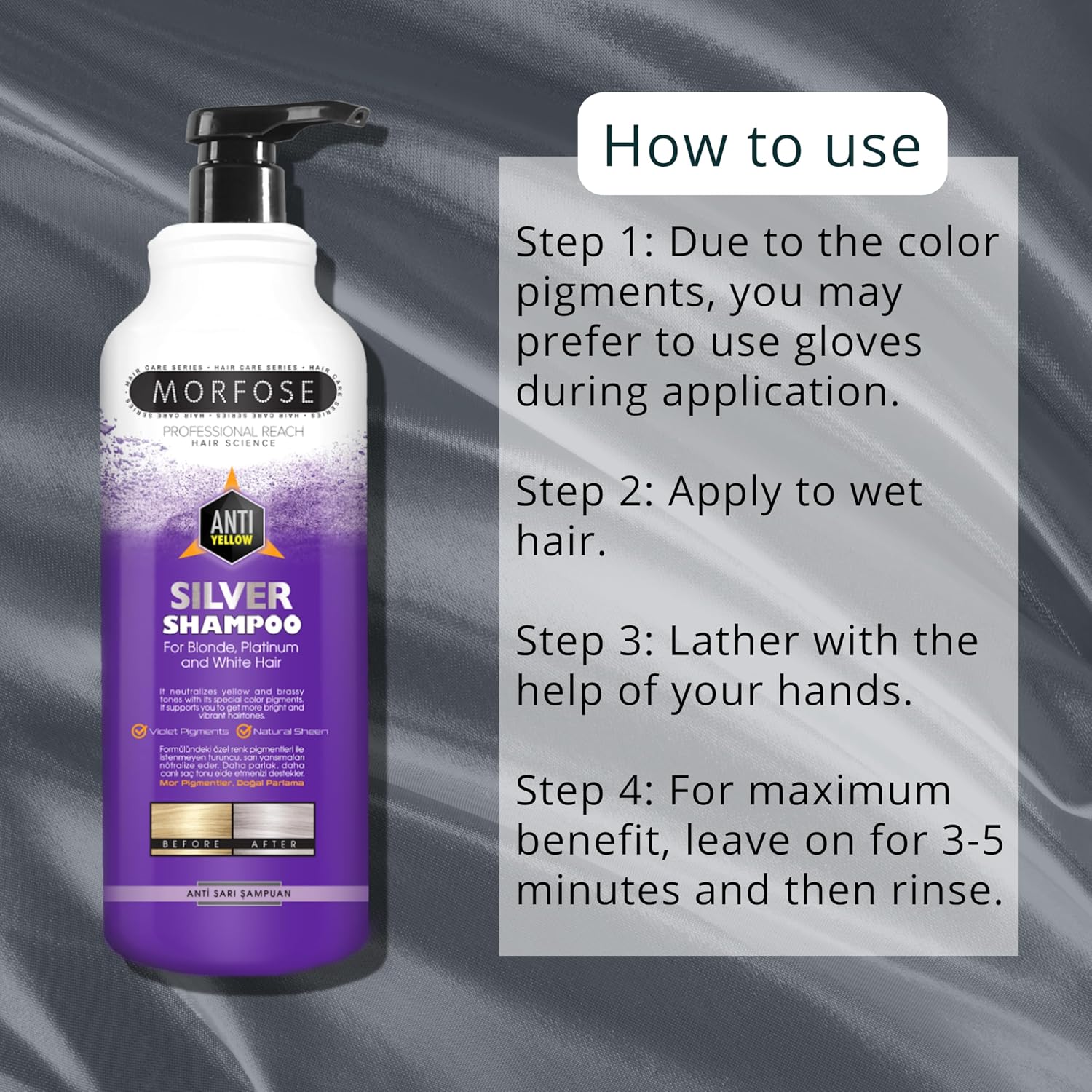 Morfose Silver Shampoo for Blonde, Bleached, and Grey Hair – Neutralizes Yellow Tones, (large, 33.81 Fl Oz)