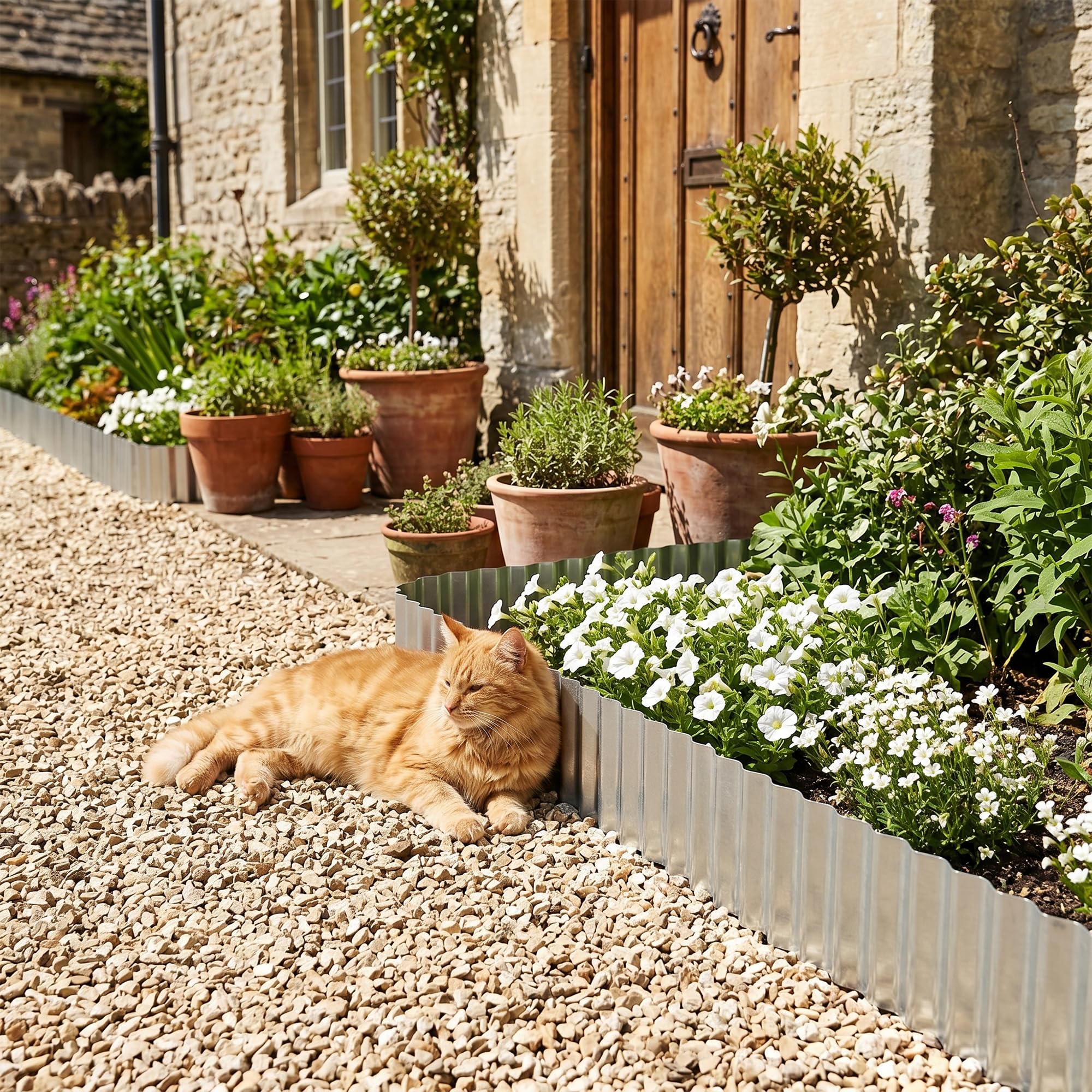 Rouleau de bordure de jardin en métal galvanisé de 6 m - Flexible - Hauteur : 25 cm - Très résistant - Pour parterres de fleurs, pelouses, allées