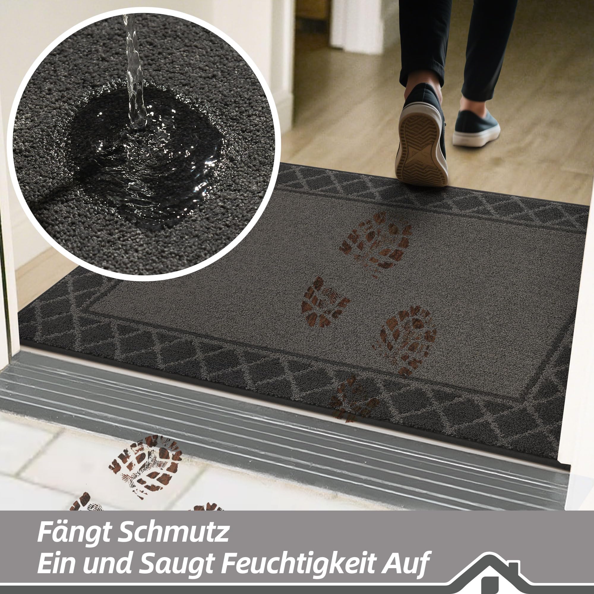 BEQHAUSE Schmutzfangmatte, TPR rutschfest, Polyester, Schwarz, 90x150cm