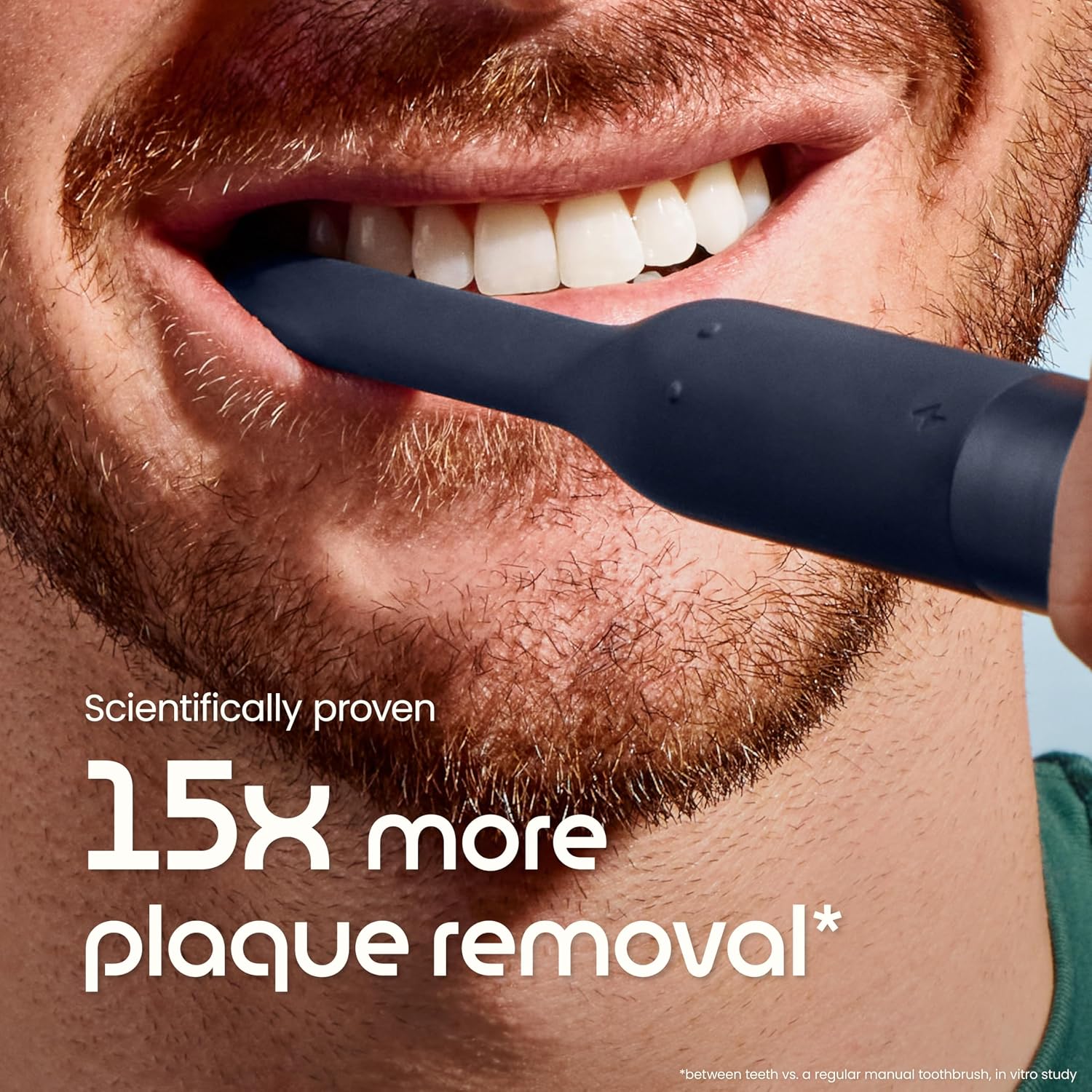 Person brushing teeth with the Quip Ultra Lite Sonic Electric Toothbrush, highlighting plaque removal