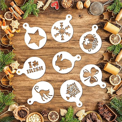 Miniatura 6 de Juego de 36 plantillas de pastel de galletas de temporada, plantillas reutilizables para hornear, plantillas de dibujo de café, cupcakes, postres,