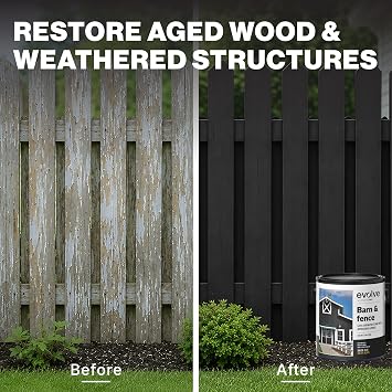 EVOLVE Barn & Fence Paint, Flat (Black), 1 Gallon Durable Scratch-Resistant Wood Coating for Outbuildings & Fences, Fast-Dry Water-Based Formula