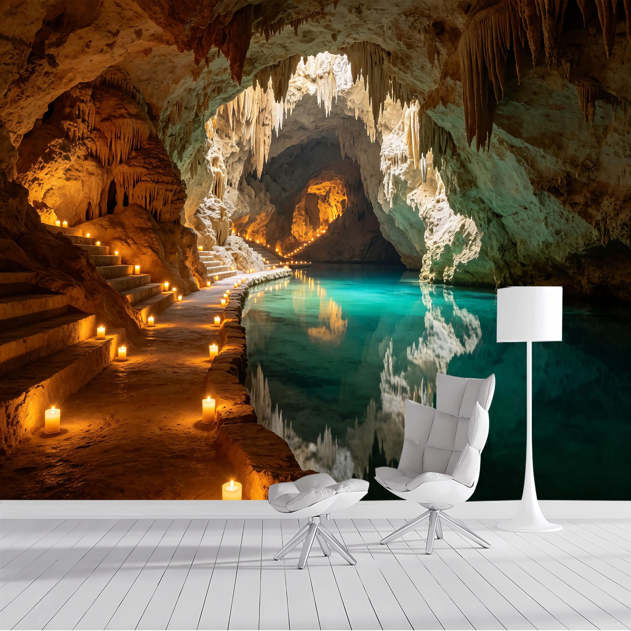 Custom Size Wall Mural Underground Cave Lake Stalactite Landscape Natural Wonders SelfAdhesive Wall Fabric Removable Peel and Stick Wallpaper Wall Decor for Living Room Bedroom Bathroom