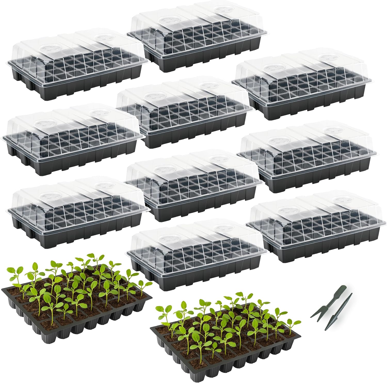 Mr. Pen Seed Starter Tray Kit, 10 Pack 400 Cells, Germination Trays with Vented Domes, Bases & Tools for Indoor Gardening