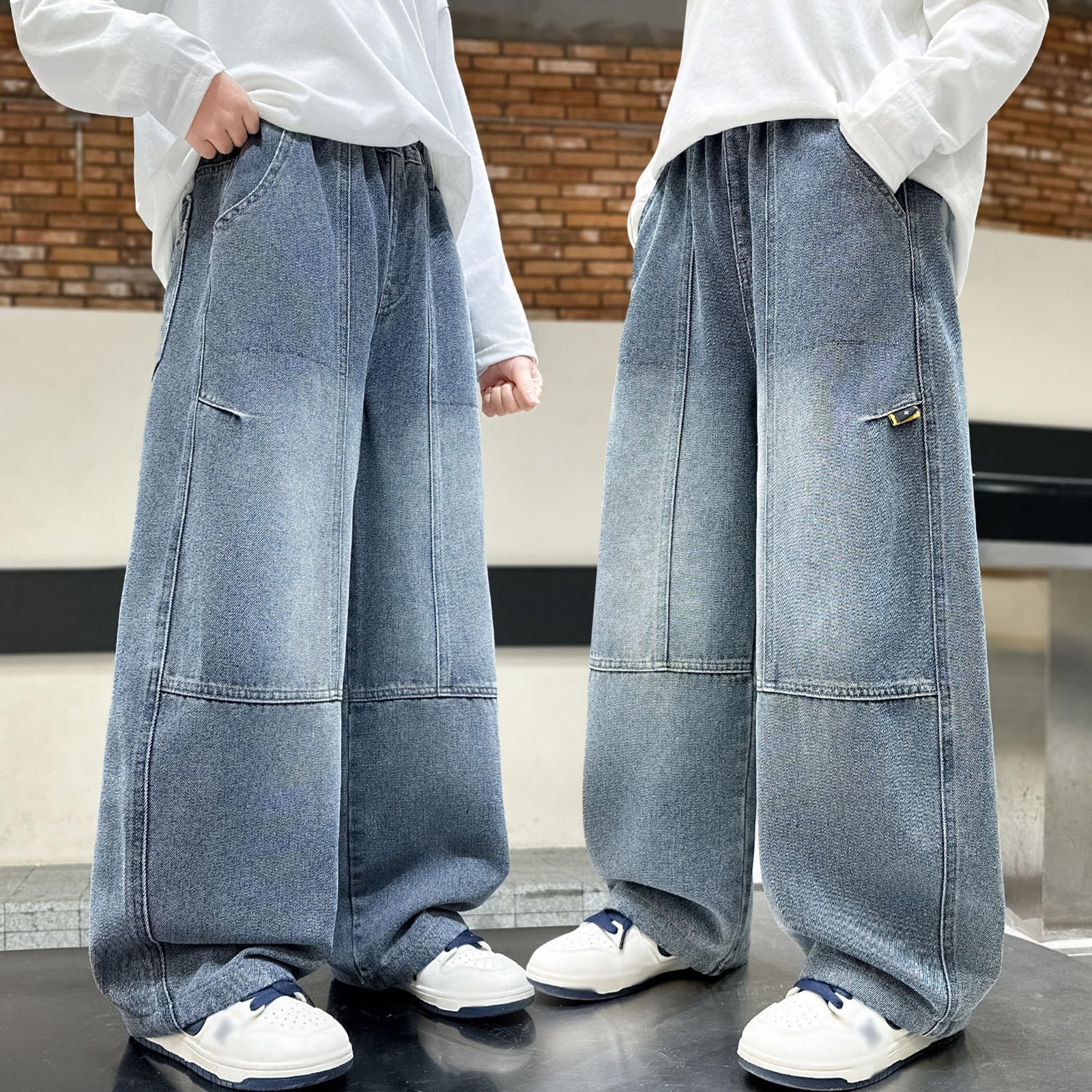 Generico Pantaloni Ragazzo 14 Anni-Pantaloni in Denim Ragazzo, Gamba Dritta, vestibilità Ampia, Pantaloni Casual per l'autunno, Jeans Comodi a Gamba Larga per Bambini