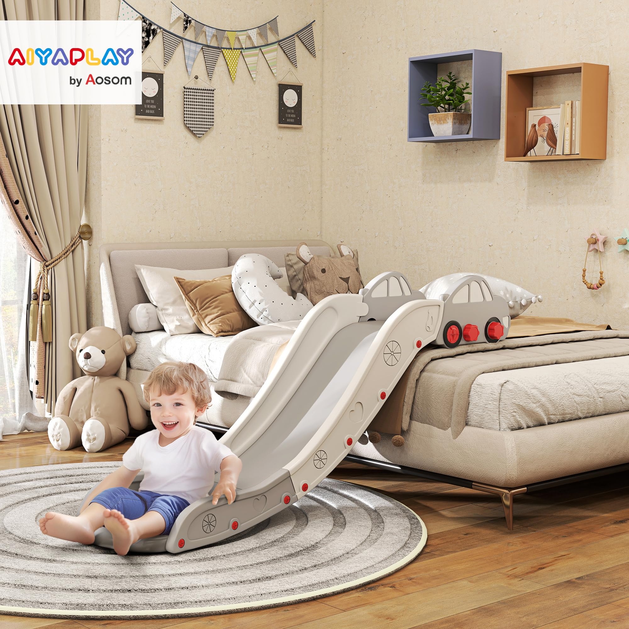 AIYAPLAY Sofa Rutsche, Indoor Kleinkind Rutsche mit verlängerter Länge für Bett, Treppe, einfach zu montieren und zu speichern, grau