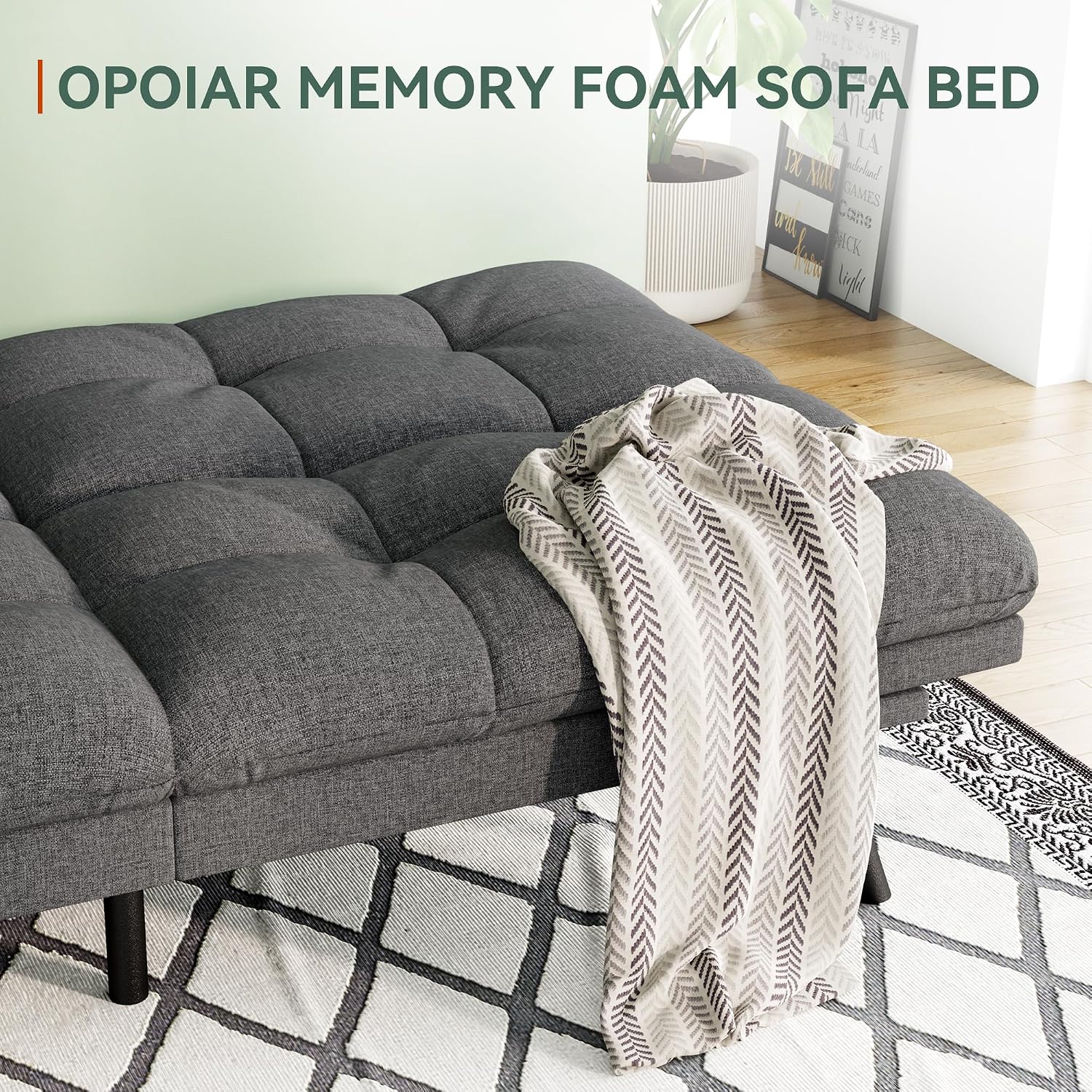 Opoiar Convertible Futon Sofa Bed,71" Memory Foam Futon Couch,Detachable Cushion,Adjustable Backrest & Armrest,Linen Modern Loveseat Sleeper Recliner for Living Room,Office,Apartment,Retro Grey