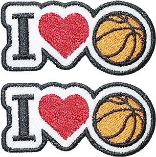 Octory 2 PCS I Love Sports Patch Iron on for Clothing Saw On/Iron On Embroidered Patch Applique for Jeans, Hats, Bags (I Love Basketball)