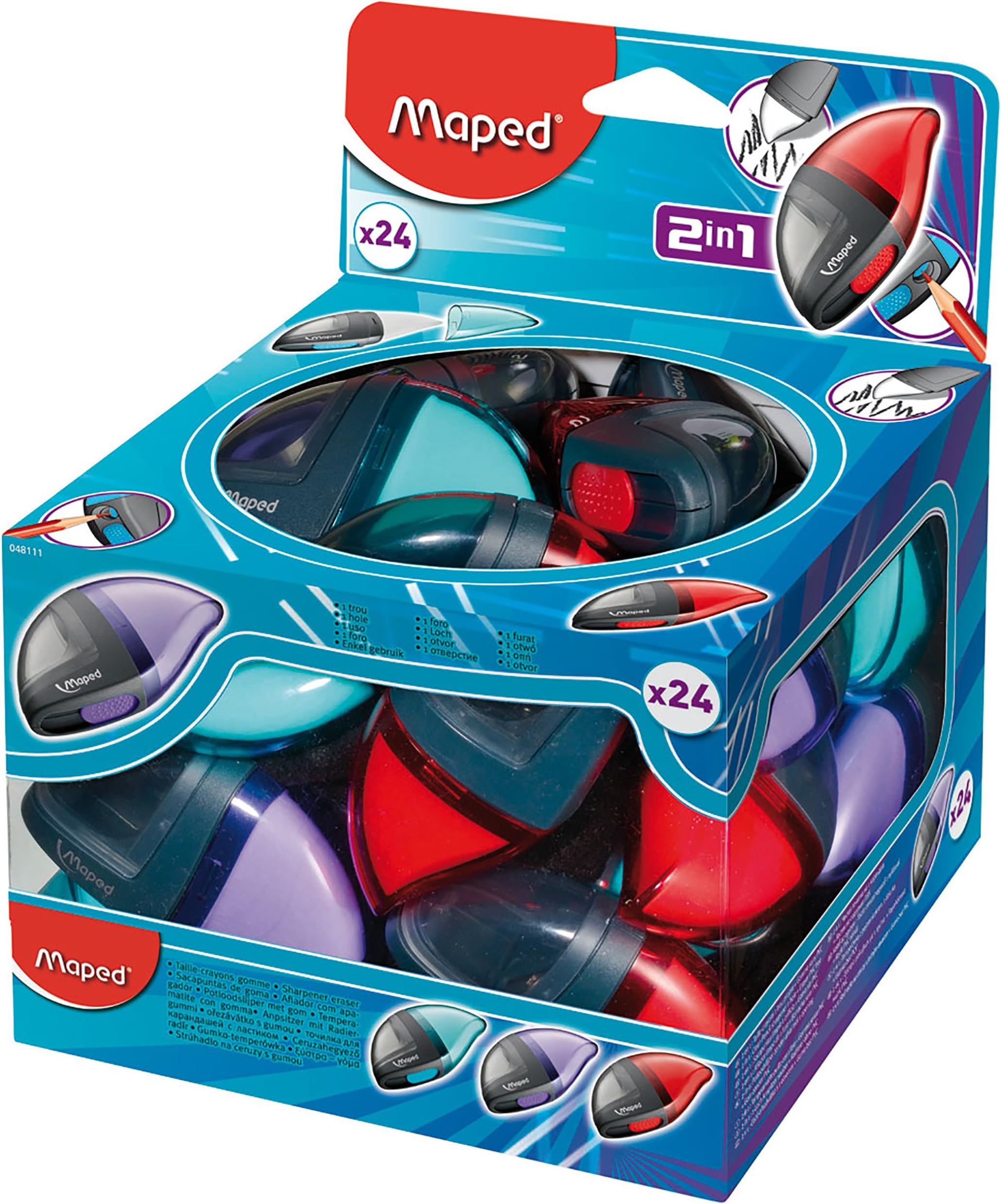 Maped 538923 Eraser with Sharpener Assorted Colors Single Unit