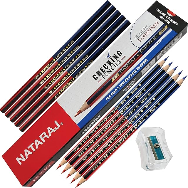 Nataraj Two in One BLUE RED Lead Clear Bold Checking Pencils Auditors Teachers