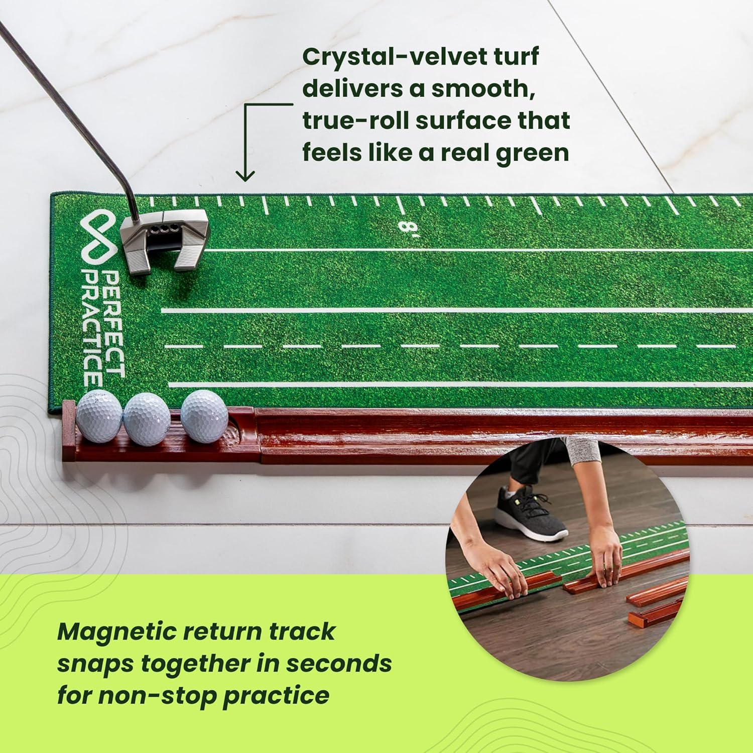 Perfect Practice Putting Mat – Indoor Putting Green for Home & Office – Golf Training Aid for Putting Practice – Premium Golf Putting Mat with Realistic Turf – Golf Gifts for Men