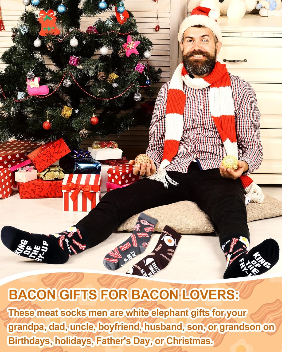 Haysandy 6 Pairs Funny Food Socks for Men Valentine Novelty Snack Socks Lovers Gift for Peppers Bacon Hot Dogs Burger Pizza - Image 3