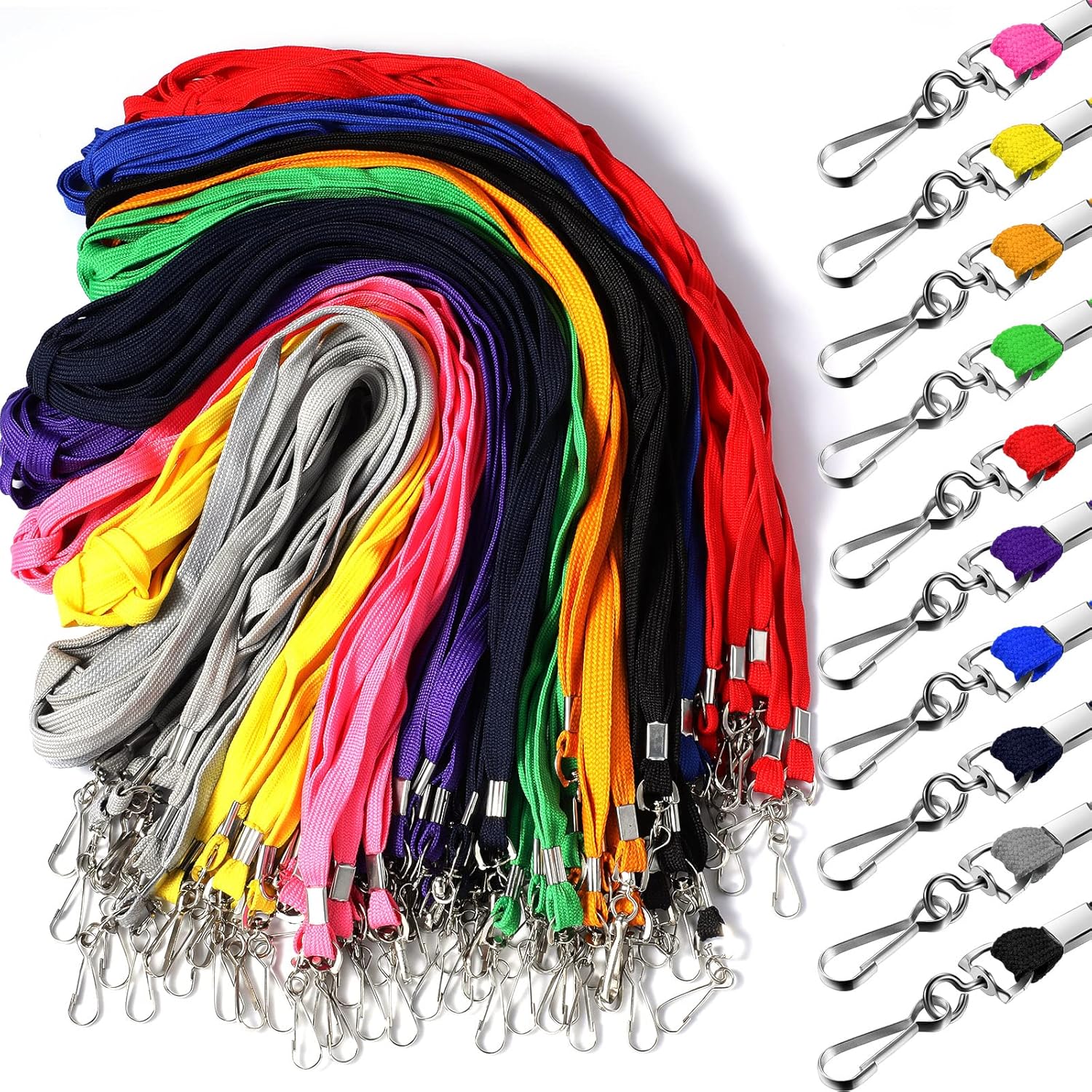 Epakh 200 Pcs Lanyards Bulk for ID Badges Assorted Colors Flat Badge Neck Lanyard with Swivel J Hook Clip for Student Teacher