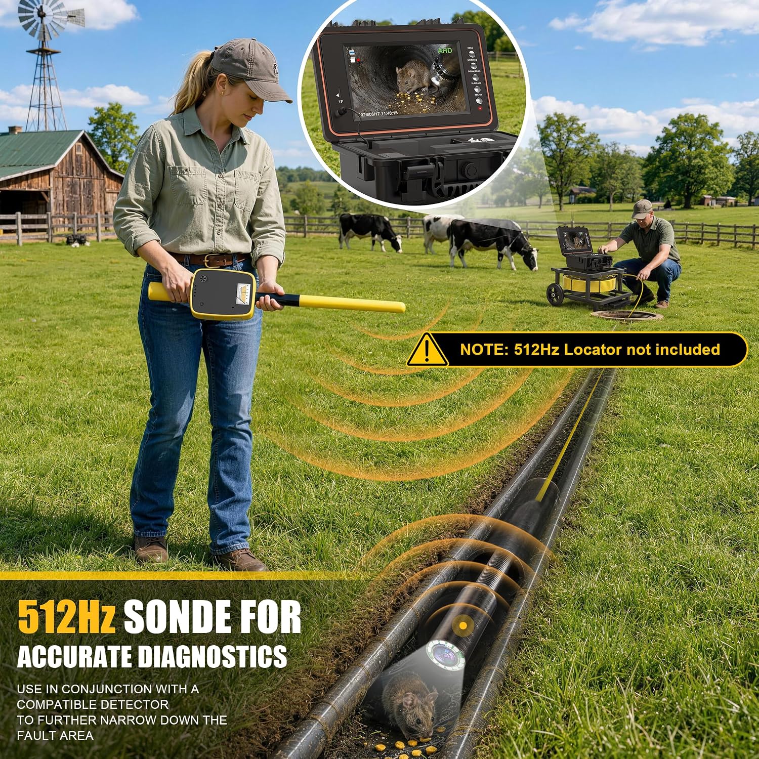 165Ft Borescope Camera for Building Plumbing Drain Pipe Inspection