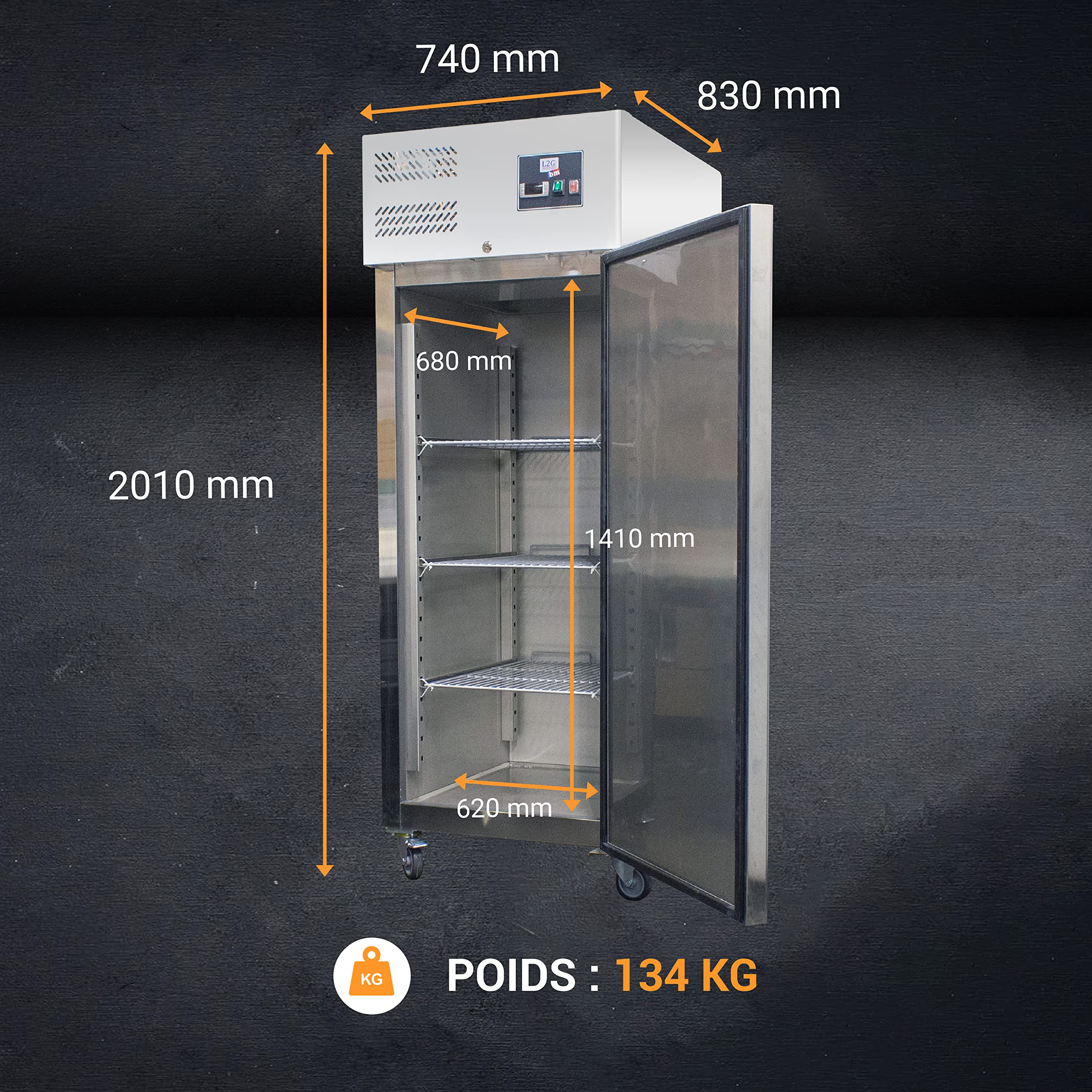 L2G – Armoire réfrigérée Positive INOX Professionnelle - 1 Porte 650 L – Tropicalisé – gaz R290