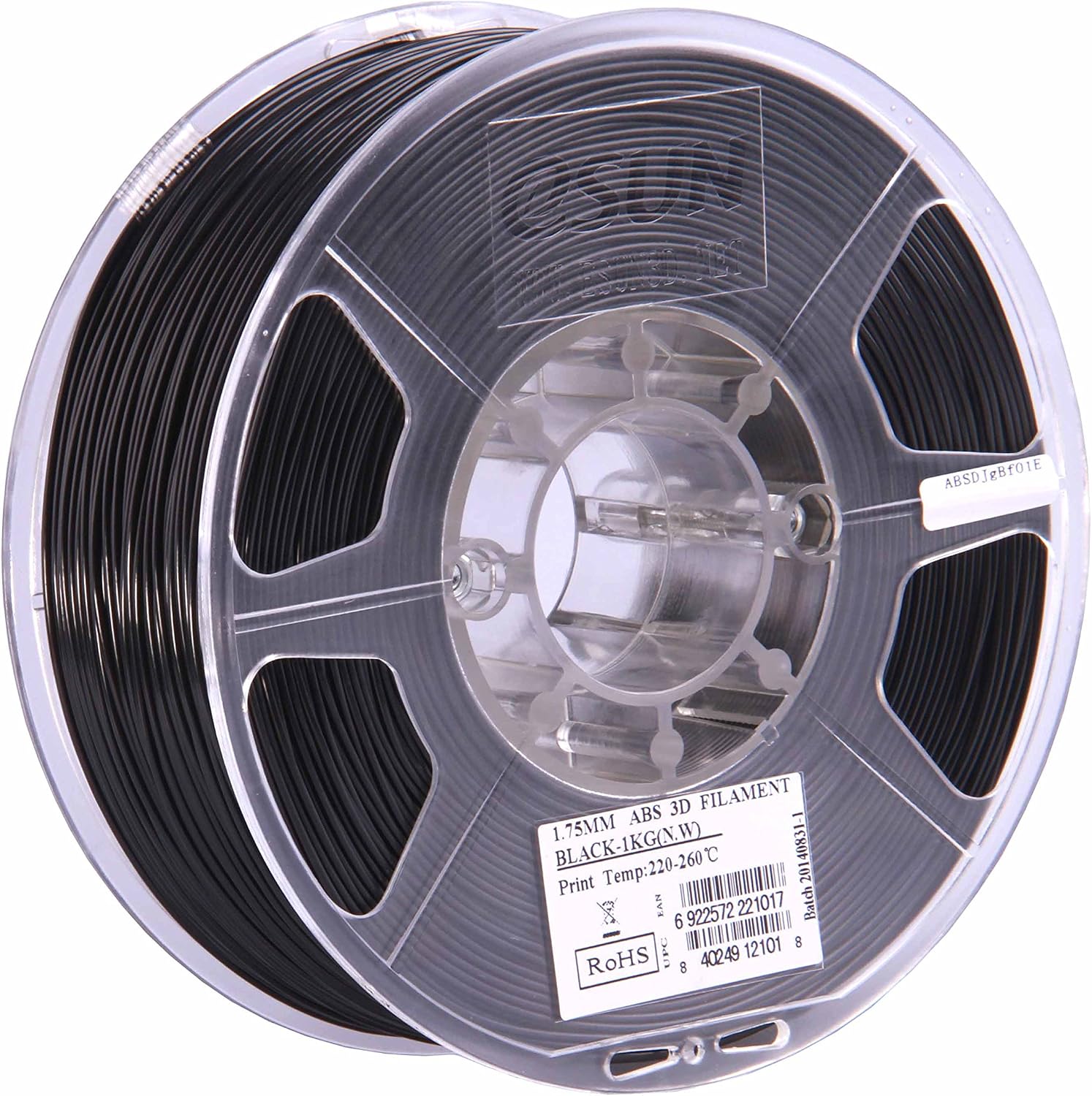 eSUN 1.75mm Black ABS 3D Printer Filament 1kg Spool (2.2lbs), Black