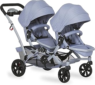 Dream On Me Track Tandem Double Umbrella Stroller in Sky Grey, Lightweight Double Stroller for Infant and Toddler, Multi-Position Reversible & Reclining Seats, Large Storage Basket and Canopy