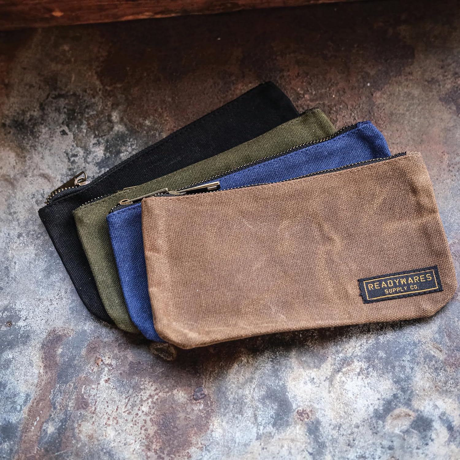 Readywares Pencil Pouch 4-Pack - Small Waxed Canvas Bags for Organization
