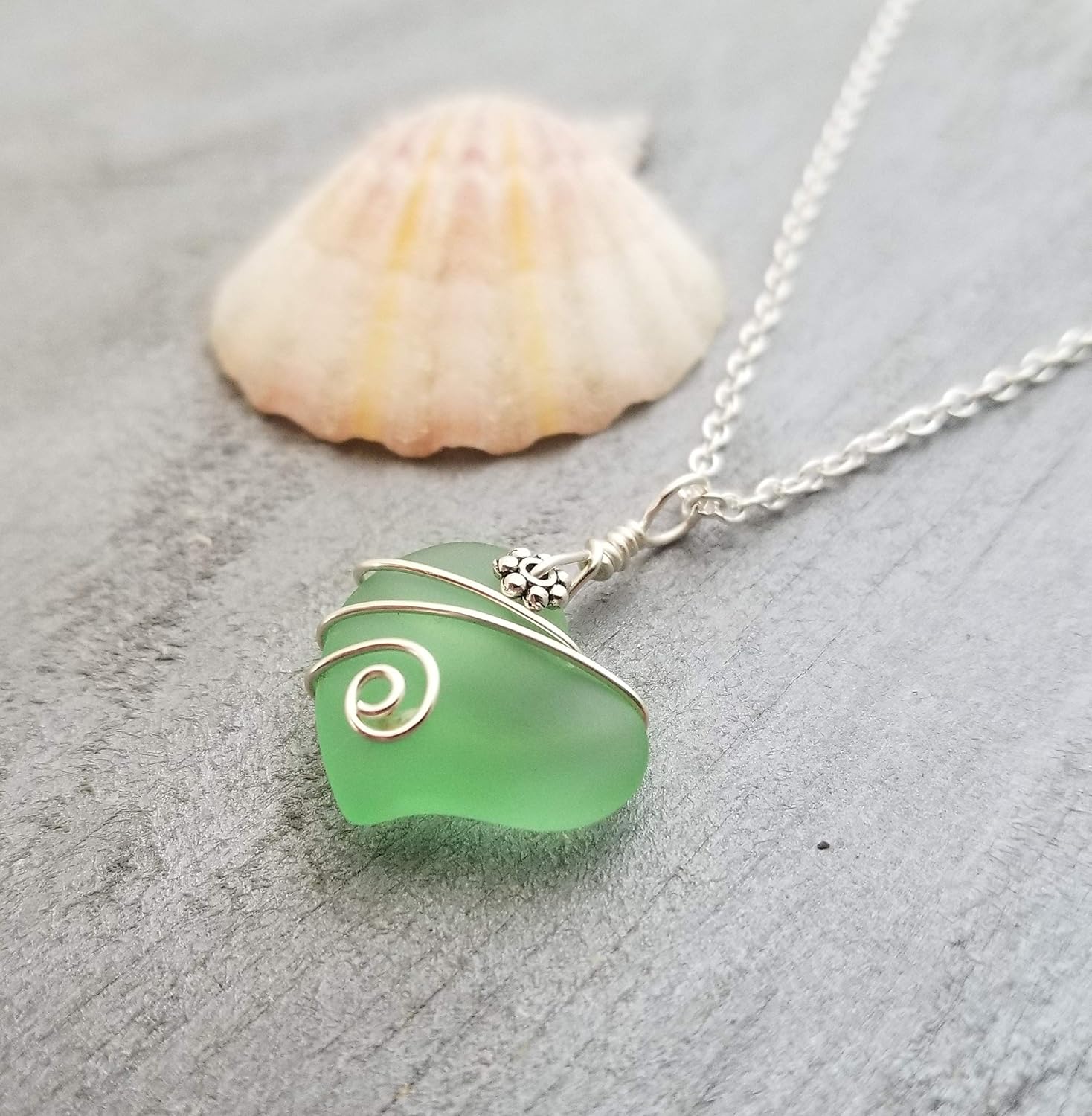 Handmade Sea Glass Necklace, Wire Heart Necklace, Sea Glass Jewelry For Women Birthday Gift For Women