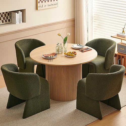 Miniatura 26 de Set de mesa de comedor Homedot para 4, mesa redonda de comedor estilo granja y 4 sillas de acento para comedor con respaldo curvo y apoyabrazos,