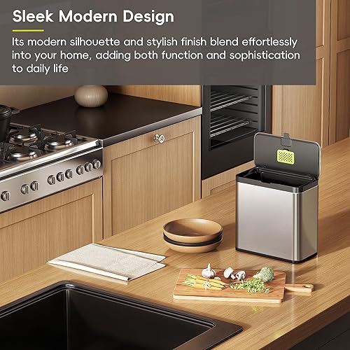 Miniatura 48 de EKO Puro - Mini bote de basura para cocina montado en la pared con tapa, organizador de residuos de alimentos, 0.79 galones / 3 litros (verde)