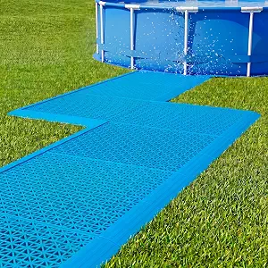 Interlocking Pool Tile 16 Pcs Floor Mat with 20 Edge Strips, Blue