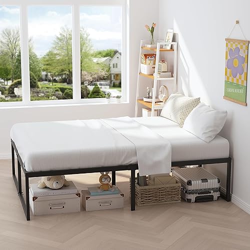 Miniatura 5 de Base de cama California King de 18 pulgadas, base de colchón de plataforma de metal resistente con soporte de listones de acero, no necesita somier,