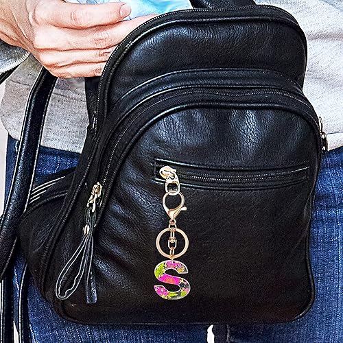 Miniatura 6 de Llavero con letra inicial de mariposa, flor rosa, regalos de cumpleaños para mujeres y niñas, mochila, cartera, llave de coche, lindo llavero