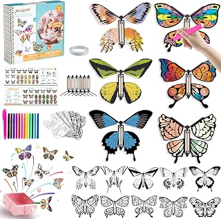 28 Pack DIY Butterfly Craft Kit for Kids, 16 Paper Butterflies and 13 Color Pens, Make Your Own Rubber Band Wind Up Butterfly Toy, Party Games, School Activities, Christmas Gift Surprise Cards