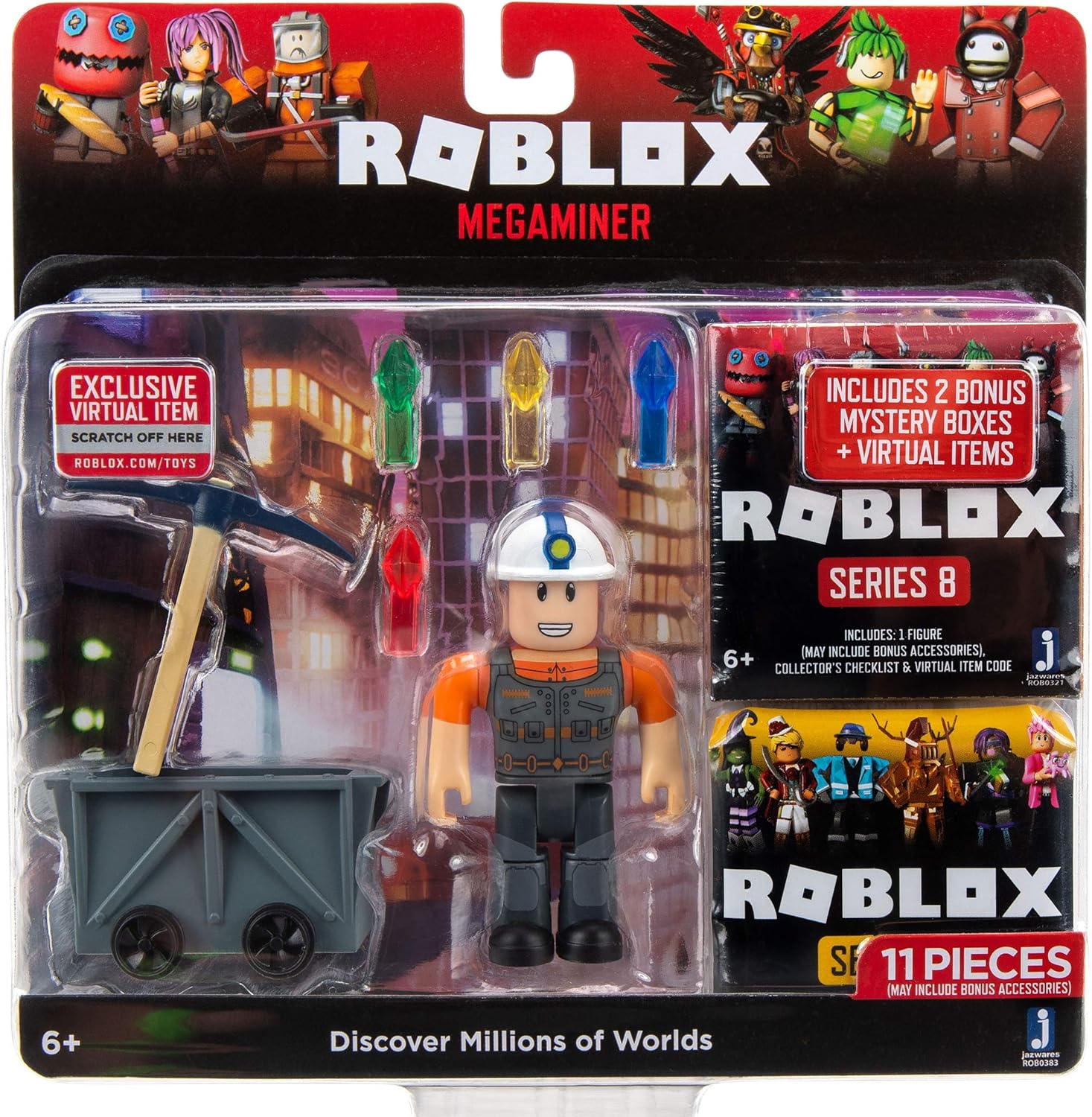 Roblox Action Collection - Megaminer + Two Mystery Figure Bundle [Includes 3 Exclusive Virtual Items]