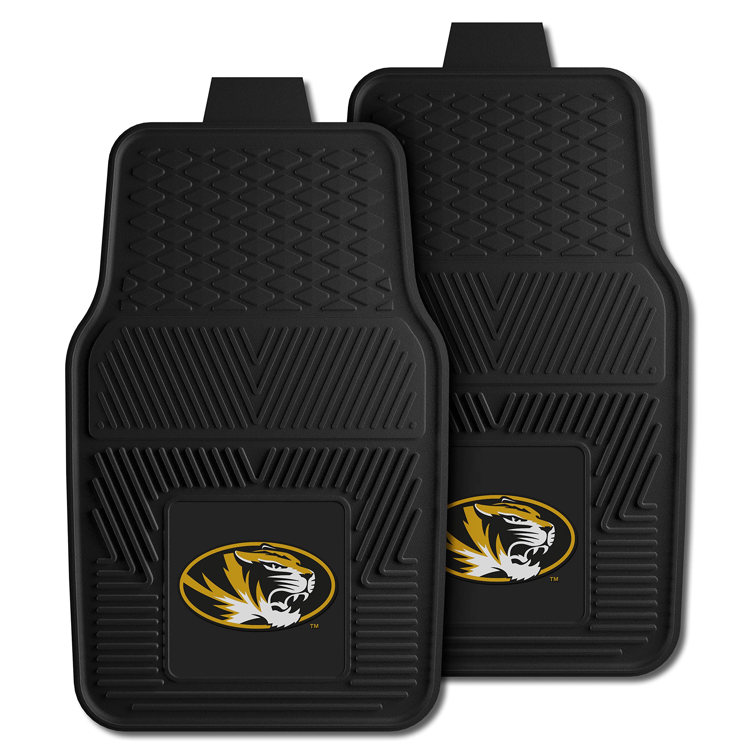 FANMATS 10717 Missouri Tigers 2-Piece Heavy Duty Vinyl Car Mat Set, Front Row Floor Mats, All Weather Protection, Universal Fit, Deep Resevoir Design