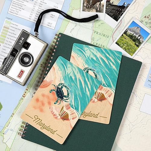 Miniatura 5 de Lantern Press Maryland, cangrejo azul y conchas (postales de madera de abedul de 4 x 6, paquete de 2 estacionarias, decoración rústica para pared