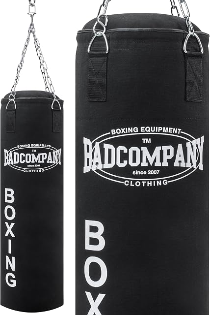 Bad Company Worek bokserski w zestawie ze stalowym łańcuchem Heavy Duty I Canvas Punching Bag, wypełniony/bez wypełnienia I 80 x 30 cm I 100 x 30 cm