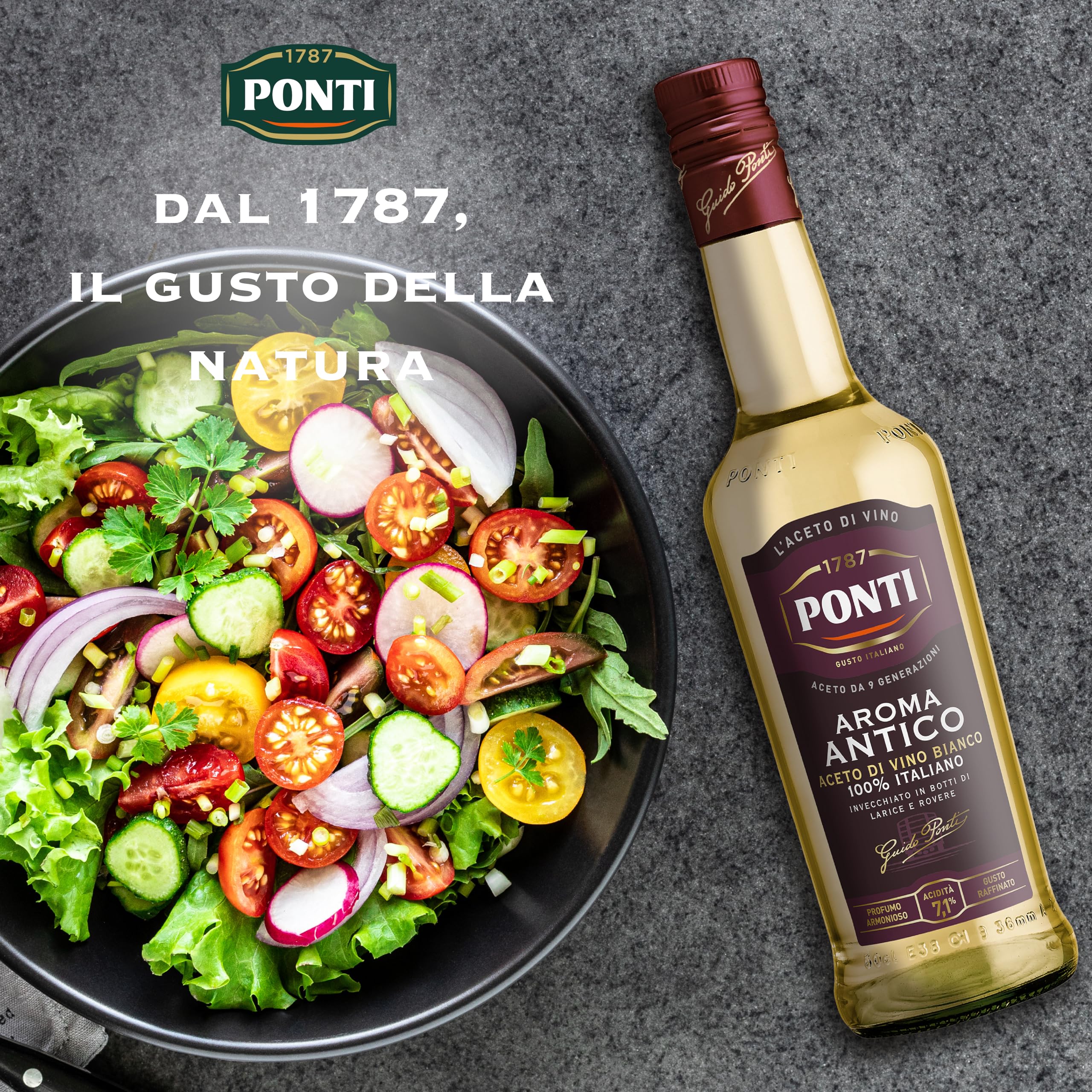 Ponti, Aceto Aroma Antico Bianco, Personalità Decisa e Gusto Raffinato, Ideale per Esaltare gli Aromi di Insalate, Verdure, Salse e Marinature, 100% Made in Italy, 12 Bottiglie da 500 ml