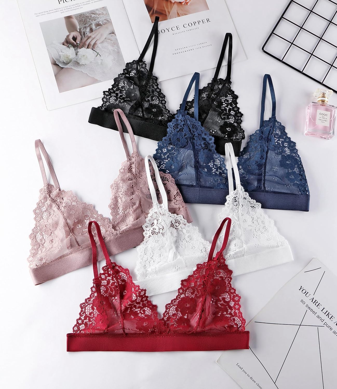 Women Lace Bralettes Plunge No Padding Bra - Image 5