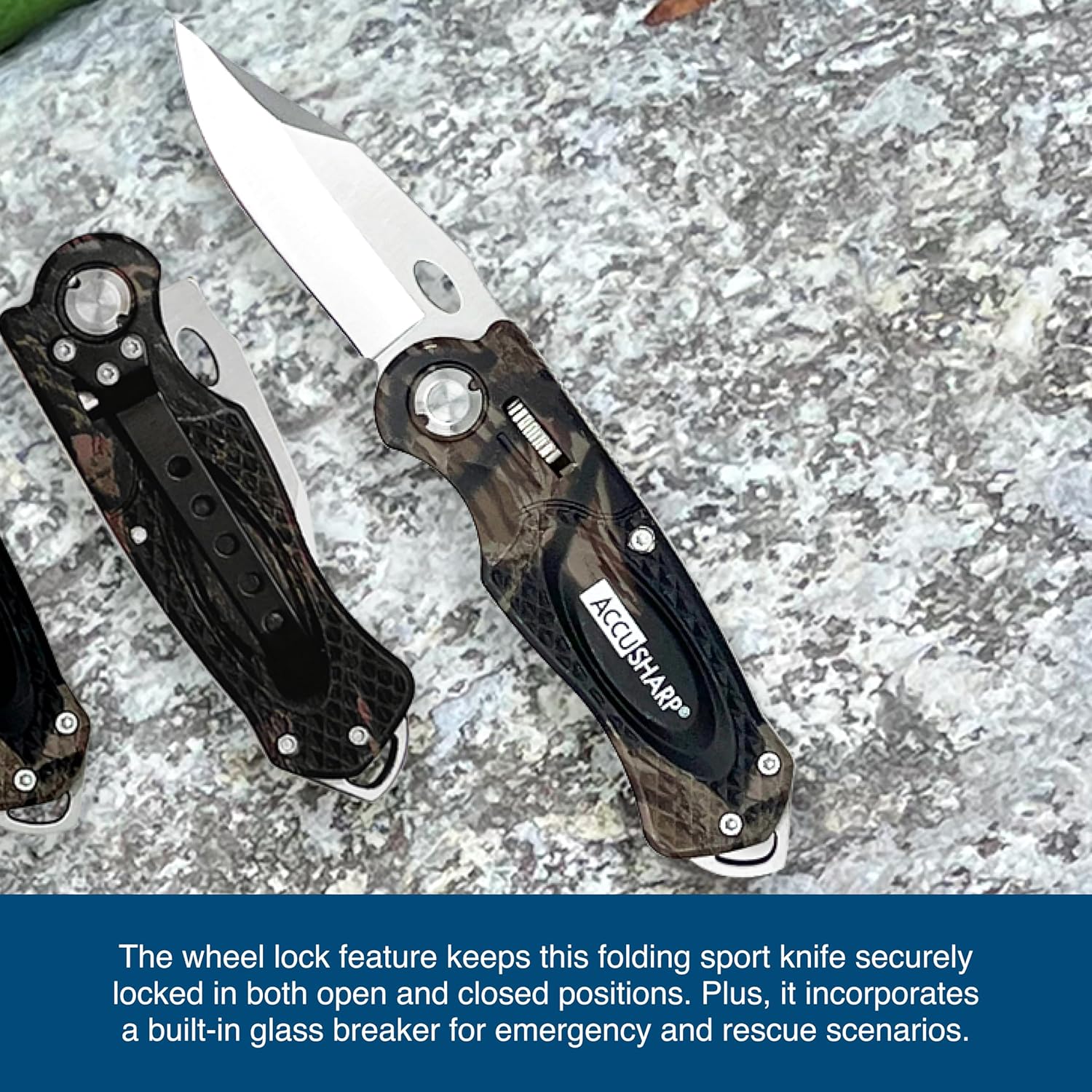 AccuSharp Sport Knife, Stainless Steel Folding Pocket Knife, Compact & Lightweight Sport Knife for Fishing, Hunting, Camping, Hiking, & Outdoors, Camo