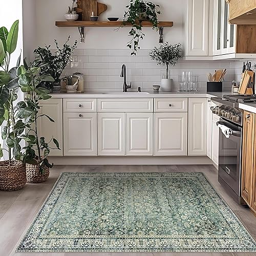 Miniatura 2 de Alfombras de entrada pequeñas de 3 x 5 para interiores para puerta de entrada, lavable, antideslizante, ultrafina, bohemio, floral, vintage, tapete