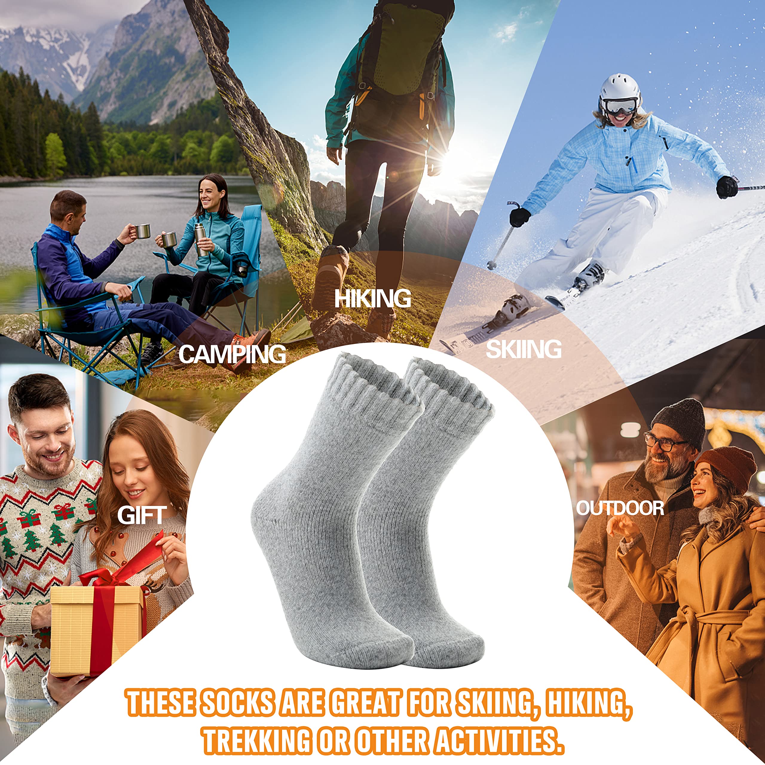 Welwoos Chaussettes Chaudes Femme Homme 36-42/42-46, Chaussettes Chauffante Hiver Épaisses Thermiques Cadeau pour Femme 3 Pairs