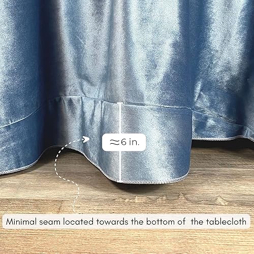 Miniatura 4 de YOUR CHAIR COVERS - Mantel redondo de terciopelo real de 132 pulgadas - Mantel de lino azul polvoriento para mesas redondas estándar