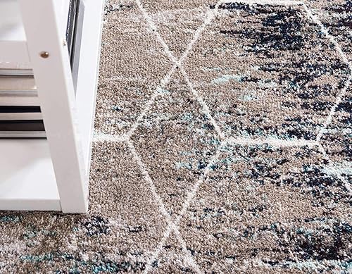 Miniatura 6 de Unique Loom - Alfombra con diseño geométrico, colección Trellis Frieze (9 x 12 pies, azul multicolormarfil)