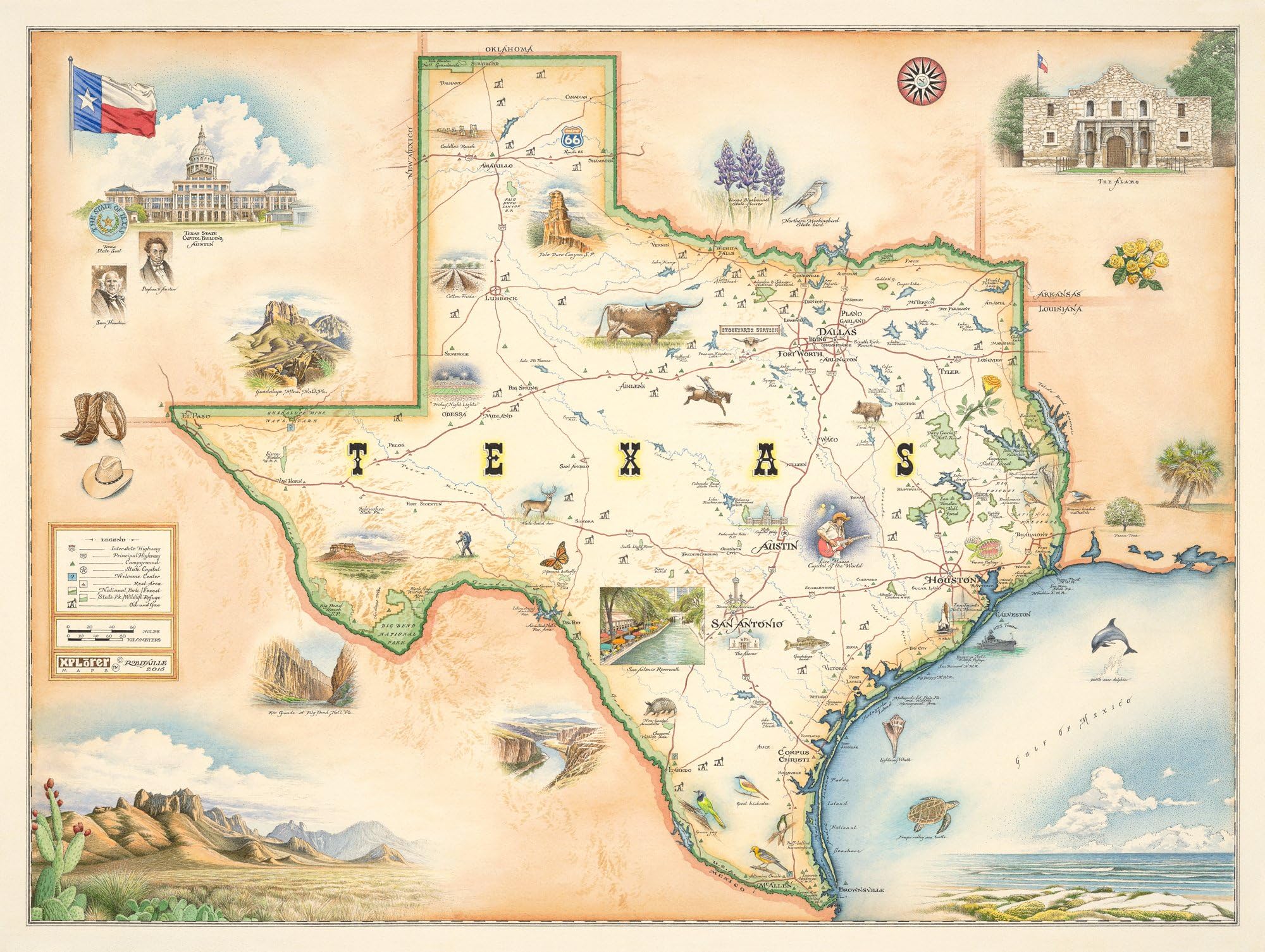 Texas Map Poster – 24x18 Vintage-Style Lithographic Print with Soy-Based Inks – Unique Gift for Travelers, Teachers, History Buffs – Made in USA