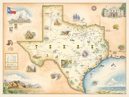 Texas Map Poster 24x18 Vintage-Style Lithographic Print with Soy-Based Inks Unique Gift for Travelers, Teachers, History Buffs Made in USA