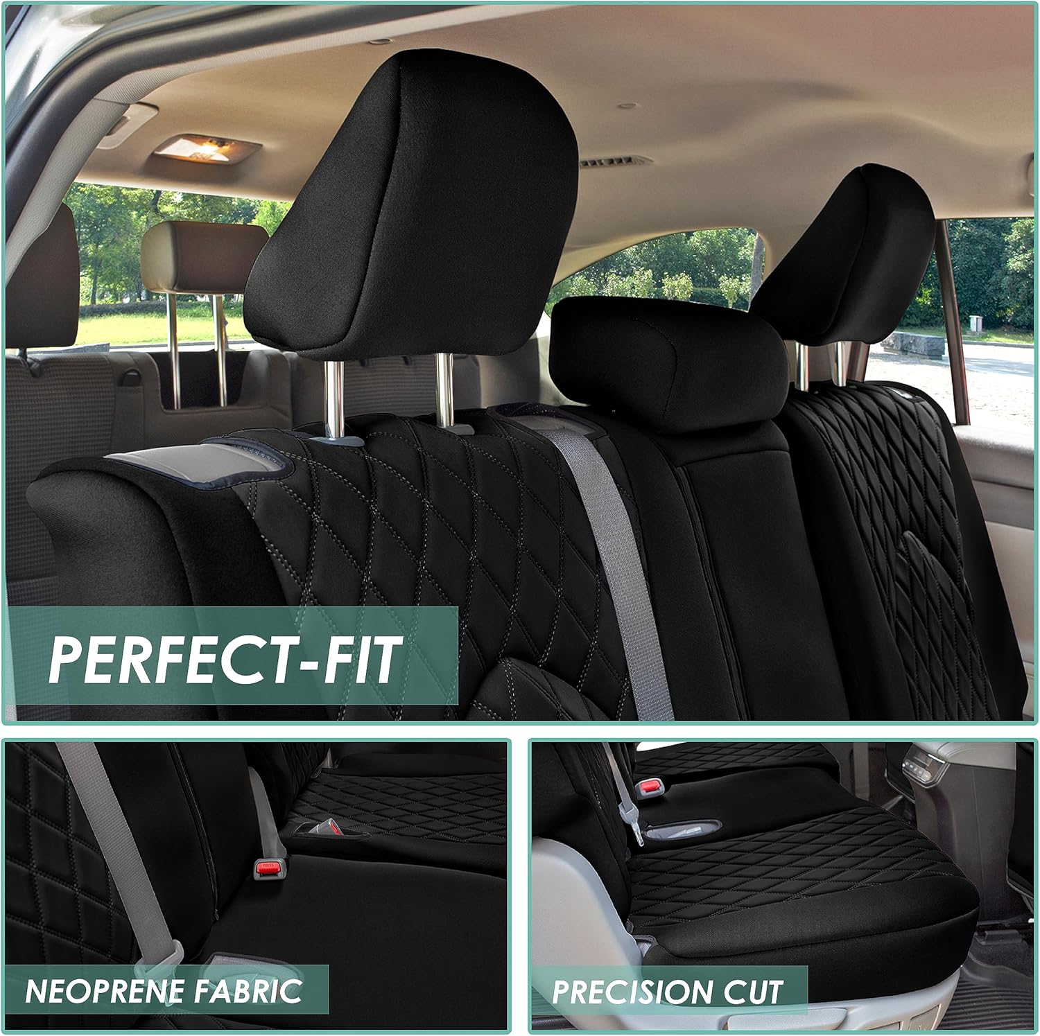 FH Group Custom Fit Car Seat Covers Specifically Made for 2020-2024 Toyota Highlander, 2nd Row Split Bench Black Ultraflex Neoprene Automotive Seat Covers, Toyota Accessories