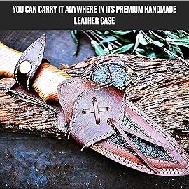 BIGCAT ROAR Predator Hunter - Handmade Damascus Steel Fixed Blade Knife 10 - Olive Wood Handle & Belt Leather Sheath - Bushcraft, Outdoor Camping, Skinning & Survival Knife - Collector Gifts for Men